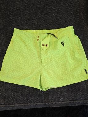 Neon Lime Swim Shorts with Subtle Pattern